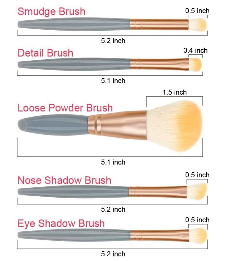 Makeup Brush Set 5 Pcs with Mirror Case